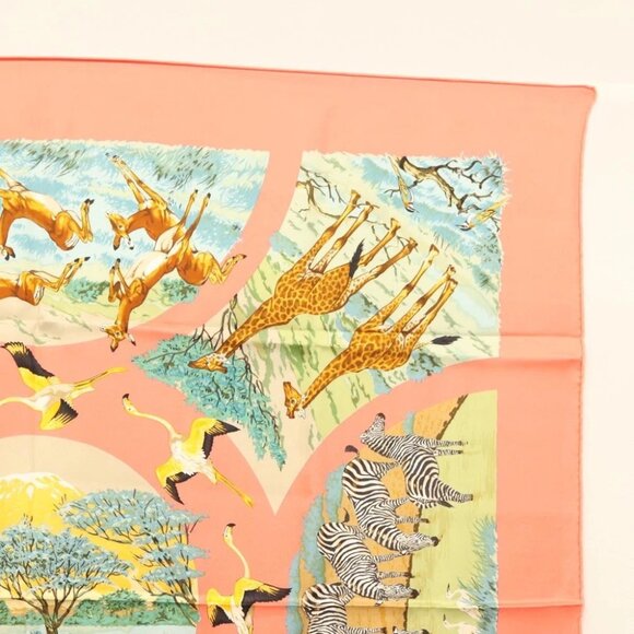 HERMES Carre 90 Scarf ""TANZANIE"" Silk Pink Auth - Picture 4 of 16